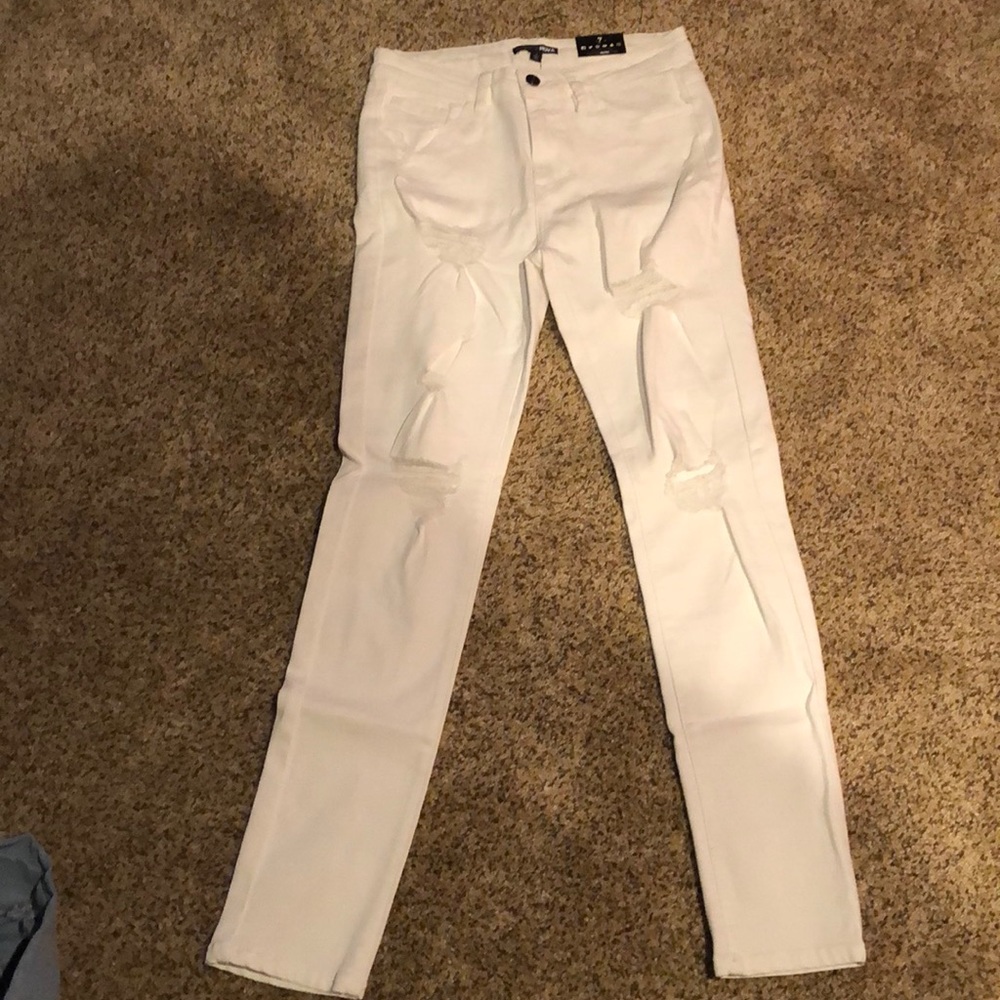 Fashion Nova White Distressed Jeans